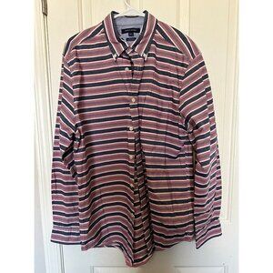 TOMMY HILFILGER Red White & Blue Striped Button Up Shirt Size Large Classic Fit